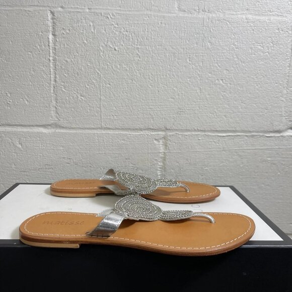 Matisse Leather Silver Rhinestone Sandals Thong Slip On Women's Size 8 US - Picture 3 of 10